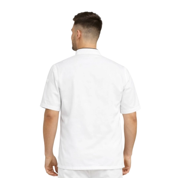 Bluza kucharska biała na zatrzaski krótki rękaw lamówka czarna roz.3XL